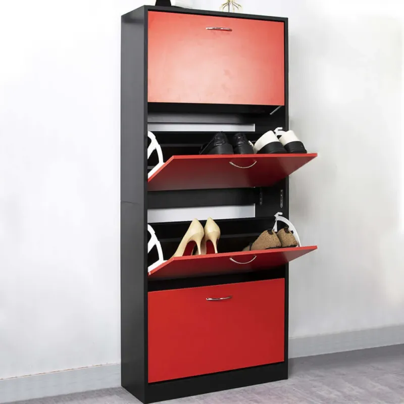 Ultime Pezzi Scarpiera 4 Ante Ripiani Doppia Profondità con Maniglia Rosso e Nero 63x24x150cm
