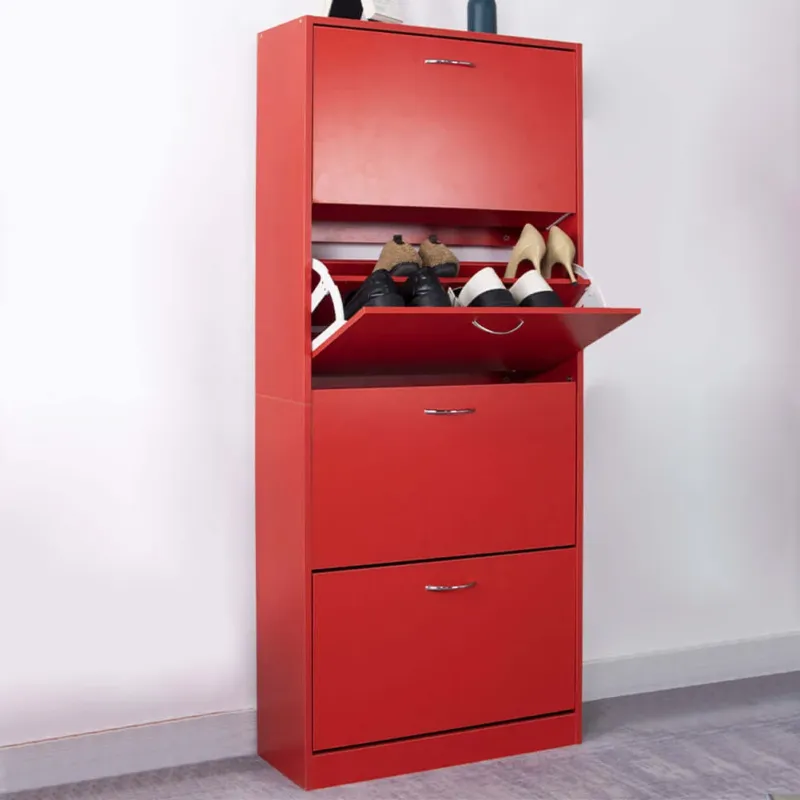Scarpiera 4 Ante Ripiani Doppia Profondità con Maniglia Colore Rosso 63x24x150cm Sconto