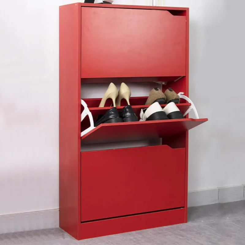 Scarpiera 3 Ante Ripiani Doppia Profondità Porta Scarpe Colore Rosso 63x24x115cm A Buon Prezzo