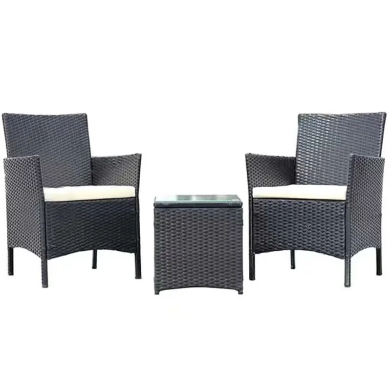 Set da Giardino Grigio Scuro 2 Poltrone 1 Tavolino Rattan Esterno Cuscini Beige Occasione Imperdibile