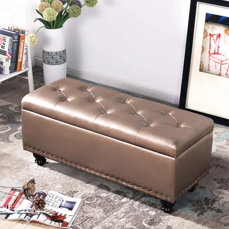 Pouf Panca Contenitore Ecopelle Cassapanca Capiente Divanetto Divano Champagne Nuova Collezione