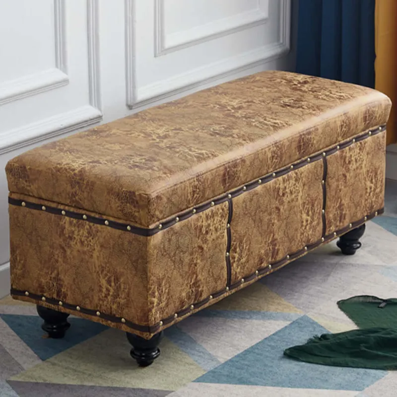 Quantità Limitata Cassapanca Contenitore Ecopelle Divano Panca Pouf Contenitore 80x43 cm Mostarda