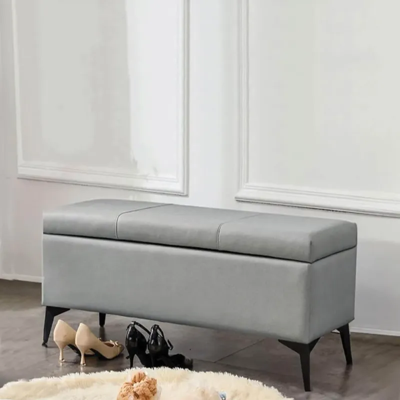 Cassapanca Contenitore Ecopelle Panca Pouf con Piedini in Metallo Grigio Chiaro Prezzo Basso