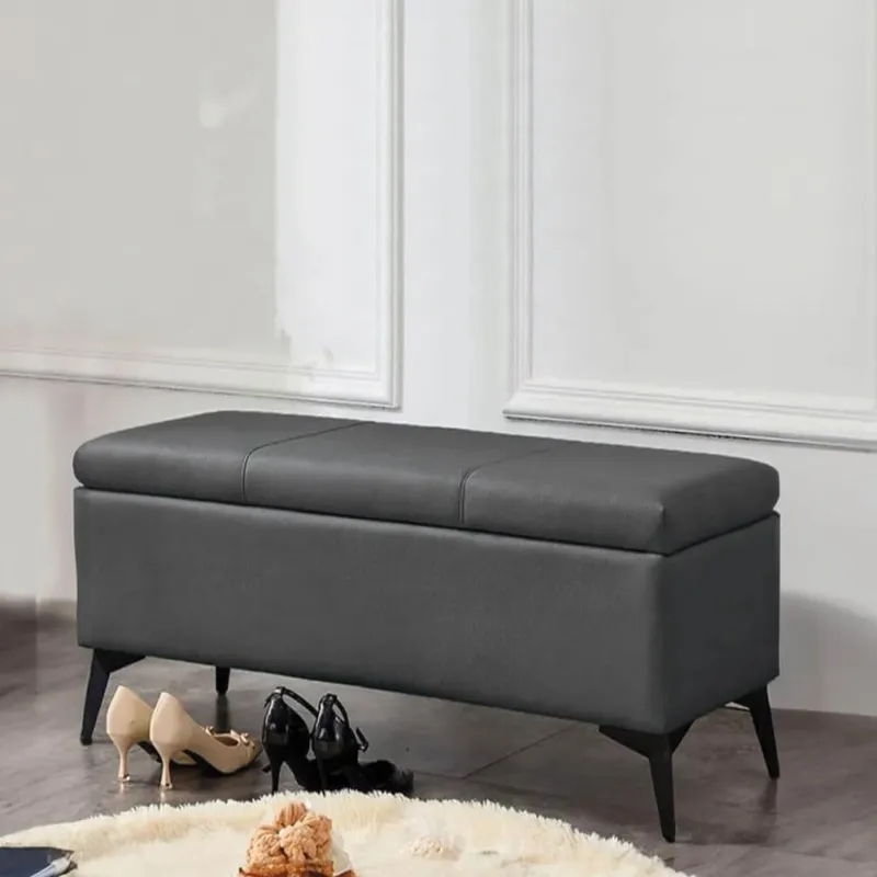 Subito Disponibile Cassapanca Contenitore Ecopelle Panca Pouf con Piedini in Metallo Grigio Scuro