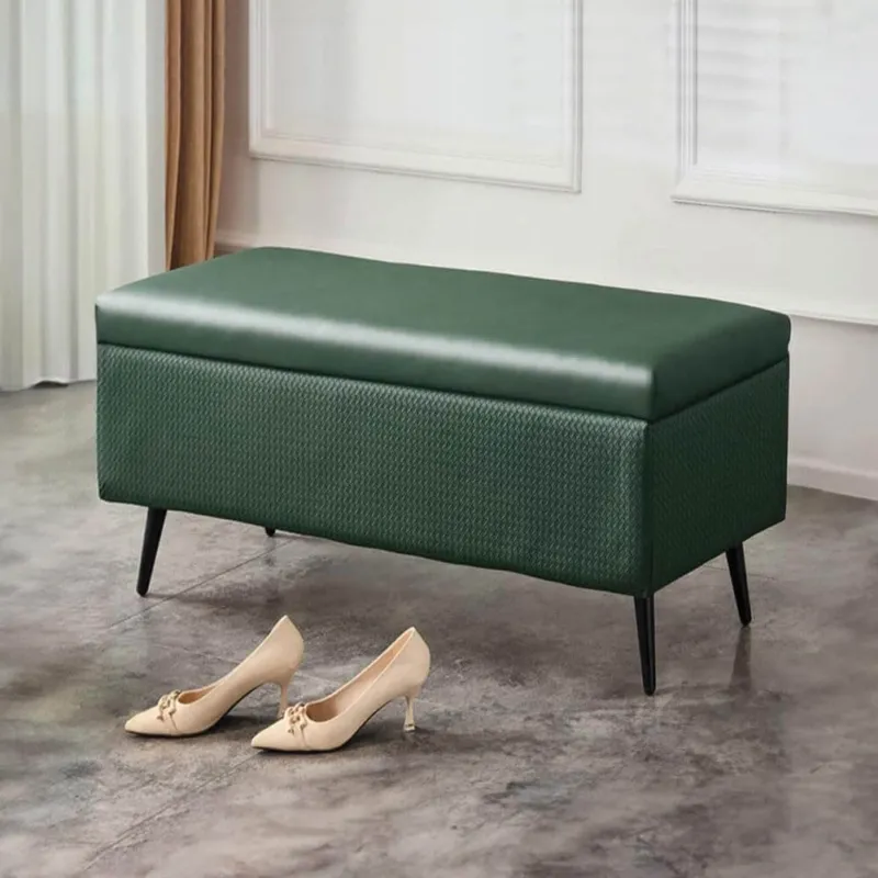 Subito Disponibile Cassapanca Contenitore Verde in Ecopelle Divano Piedini in Metallo 80x40x45cm
