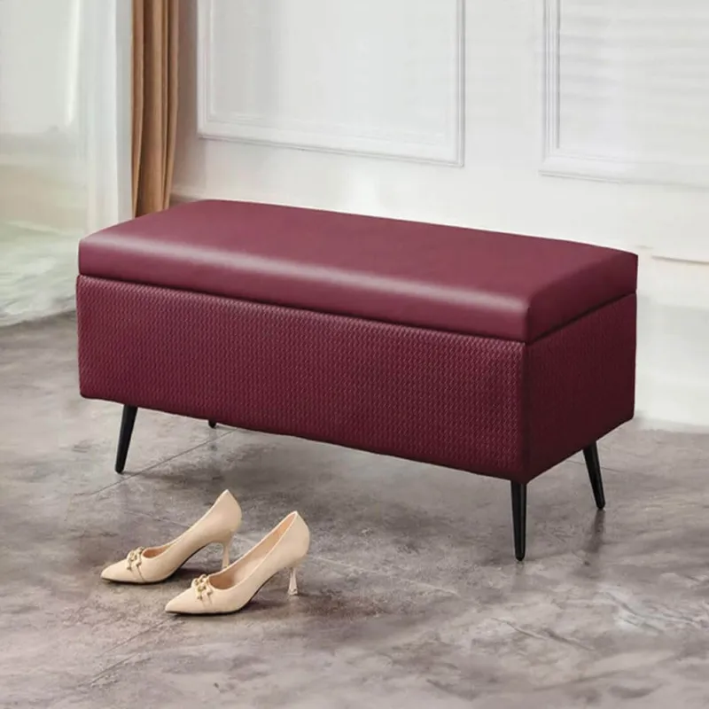 Cassapanca Contenitore Bordeaux in Ecopelle Divano Piedini in Metallo 80x40x45cm Offerta Speciale