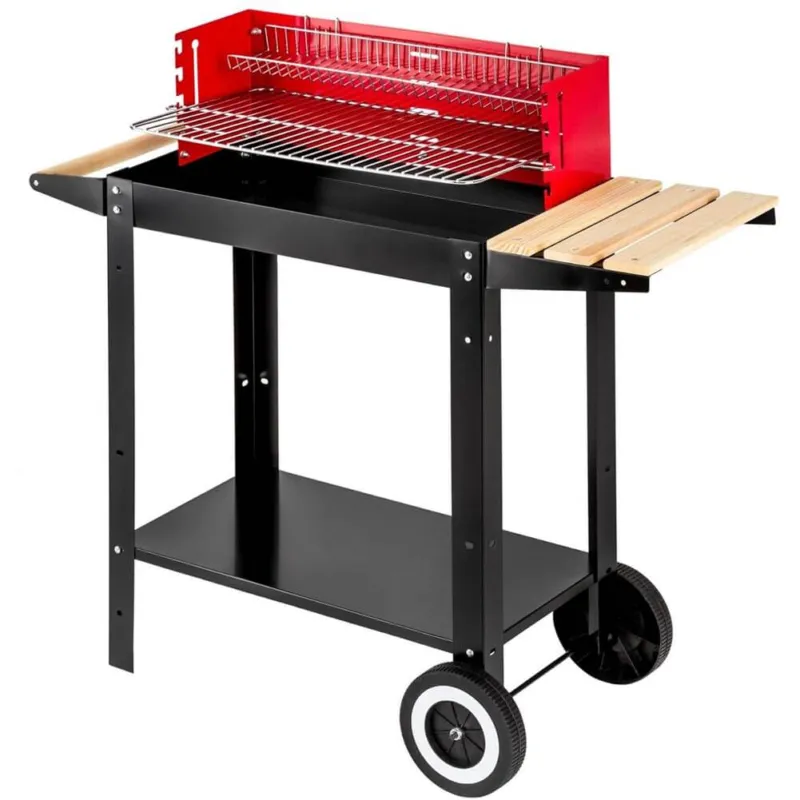 Griglia a carbone con carrello in acciaio, 86 x 34 x 80 cm, manici in legno Saldi