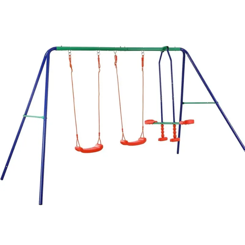 Sconto Altalena da Giardino per Bambini Dondolo 4 Posti Con Cavalluccio per Esterno Blu