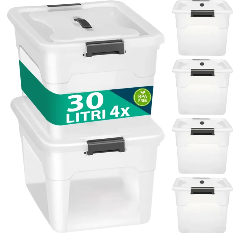 Compra Oggi Stesso Set Scatole 4 x 30 L Portaoggetti in Plastica Cassetto Contenitore Salvaspazio