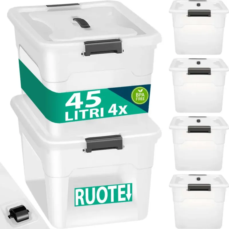 Offerta Speciale Set Scatole 4 x 45 L Portaoggetti in Plastica Cassetto Contenitore Salvaspazio