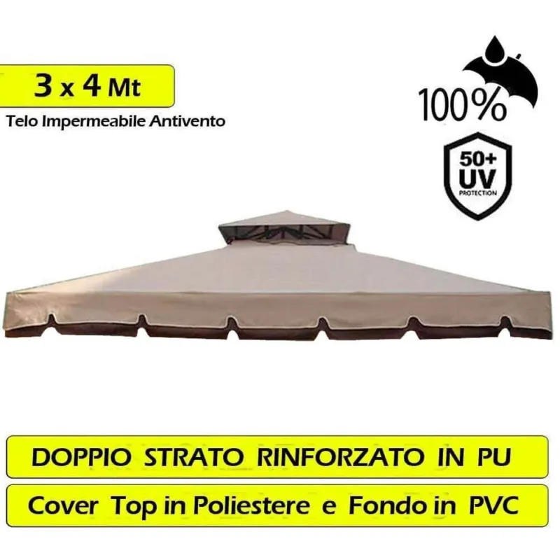 Telo Copertura Gazebo 3x4 Ricambio 350 gr/mq Camino Antivento Antipiog. 3 x 4 mt Super Prezzo