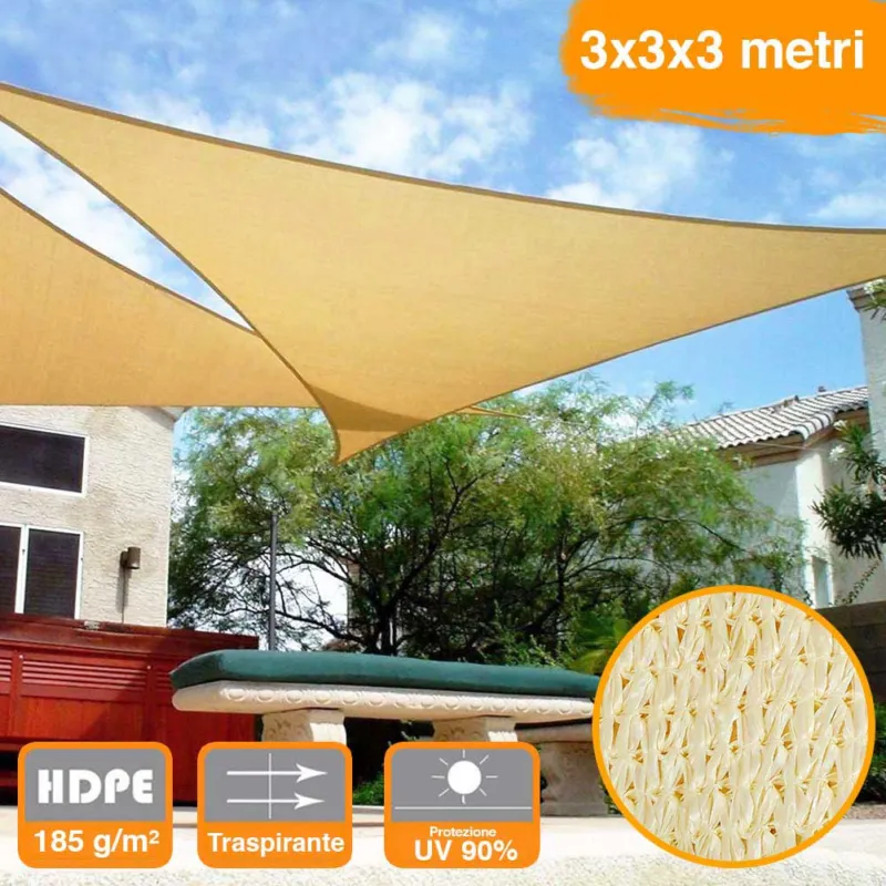 Prezzo Scontato Vela Telo Parasole 3x3mt Tenda Triangolare Ombreggiante Giardino in HDPE Senape