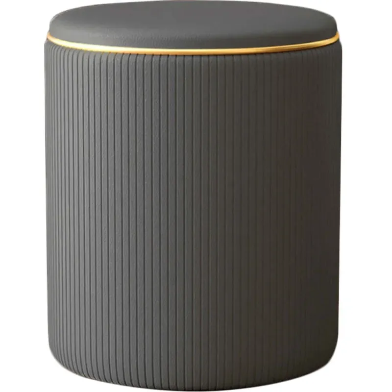 Pagamento Sicuro Pouf Contenitore Ecopelle Grigio Decoro Oro Poggiapiedi Seduta Imbottita 35x45cm