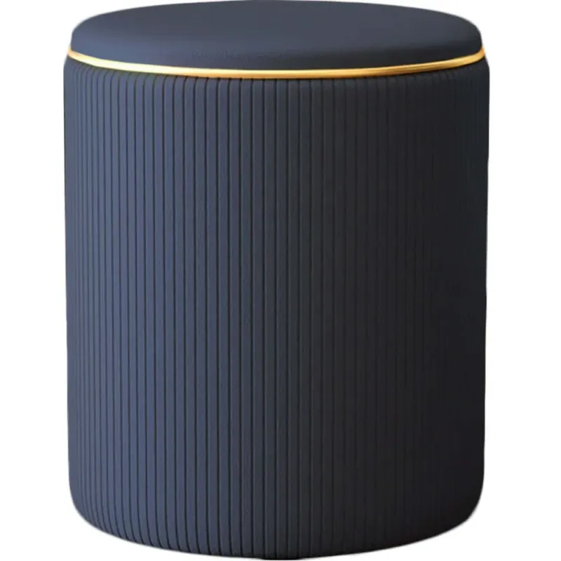 Must-Have Pouf Contenitore Ecopelle Blu Decoro Oro Poggiapiedi Seduta Imbottita 35x45cm