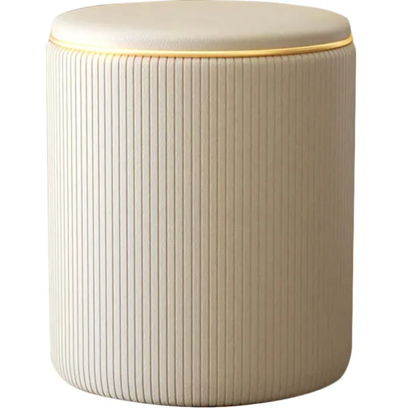 Pouf Contenitore Ecopelle Beige Decoro Oro Poggiapiedi Seduta Imbottita 35x45cm Ordina Subito