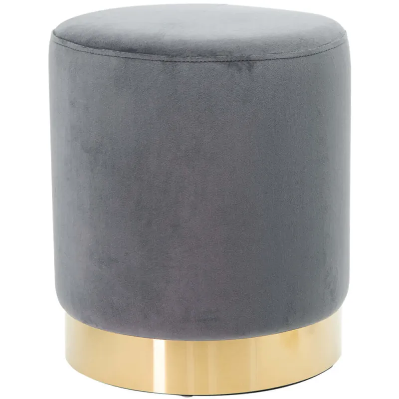 Pagamento Sicuro Pouf Poggiapiedi in Velluto Grigio Struttura in legno 31x31x38cm Base dorata Metallo