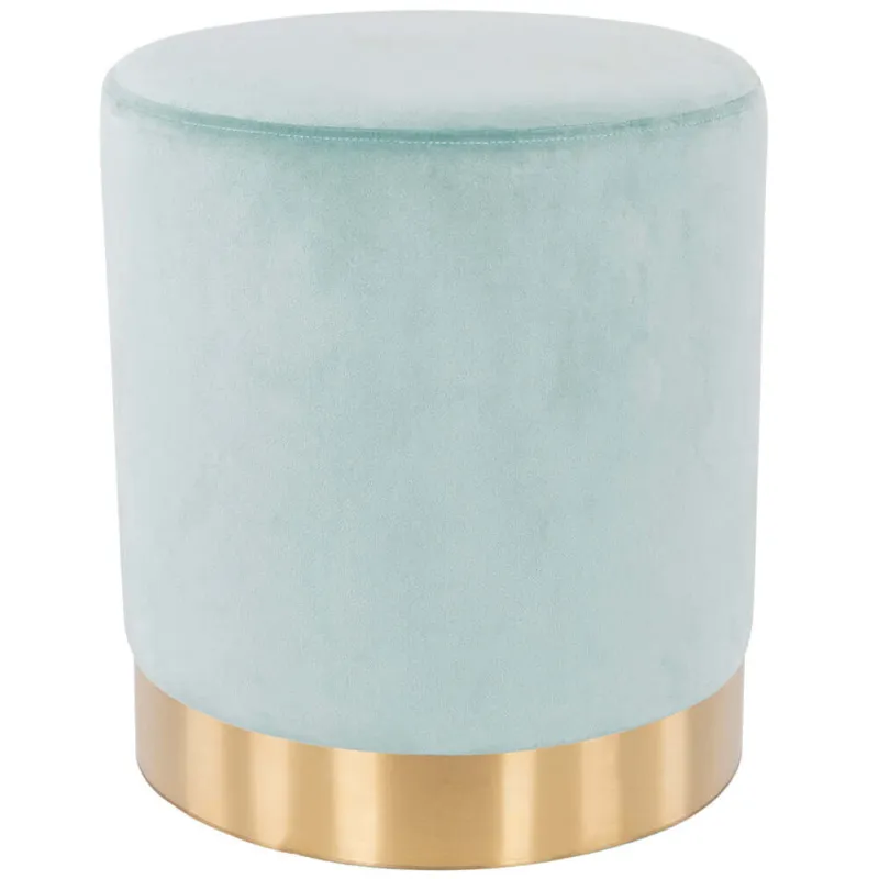 Offerta Del Giorno Pouf Poggiapiedi in Velluto Acquamarina Struttura Legno 31x31x38cm Base dorata Metallo