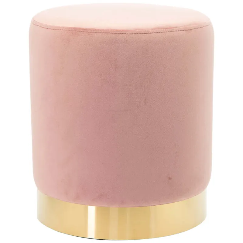 Pouf Poggiapiedi in Velluto Rosa Struttura in Legno 31x31x38 cm Base dorata Metallo Scelto Dai Clienti