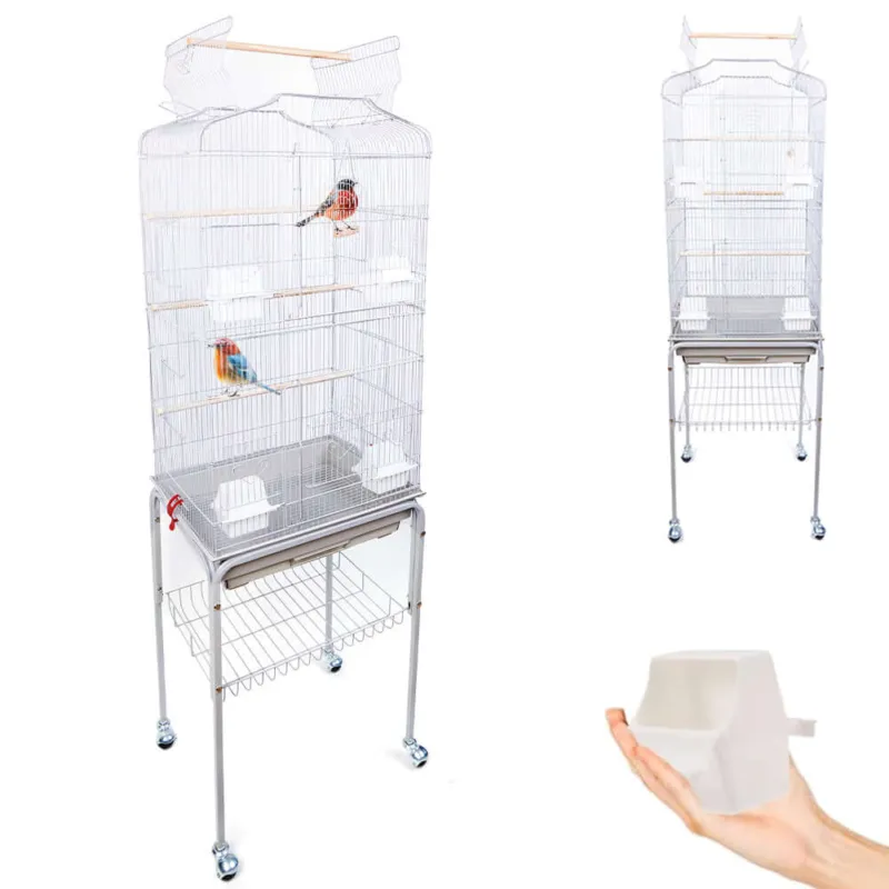 Professionale Gabbia Voliera per Uccelli Bianca per Pappagalli con Piedistallo 46 x 36 x 148cm