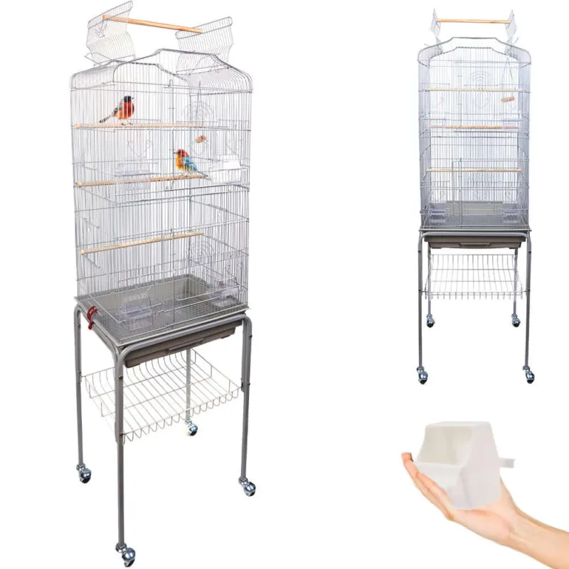 Gabbia Voliera per Uccelli Grigio per Pappagalli con Piedistallo 46 x 36 x1 48cm Prezzo Basso
