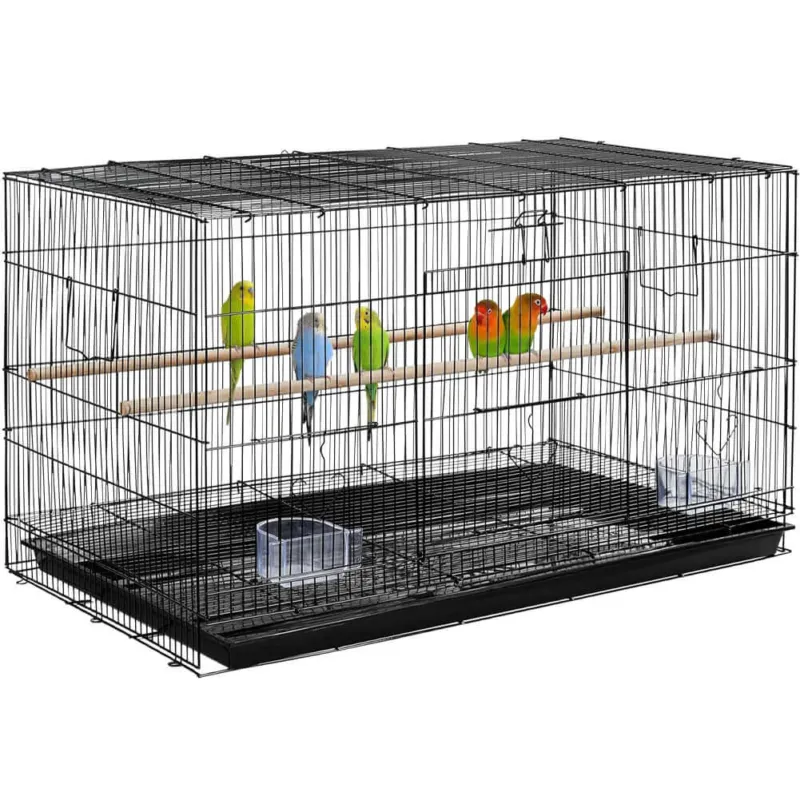 Occasione Imperdibile Gabbia Voliera Nera per Uccelli Volatili Pappagalli con Mangiatoie 77.5x46.5x46cm