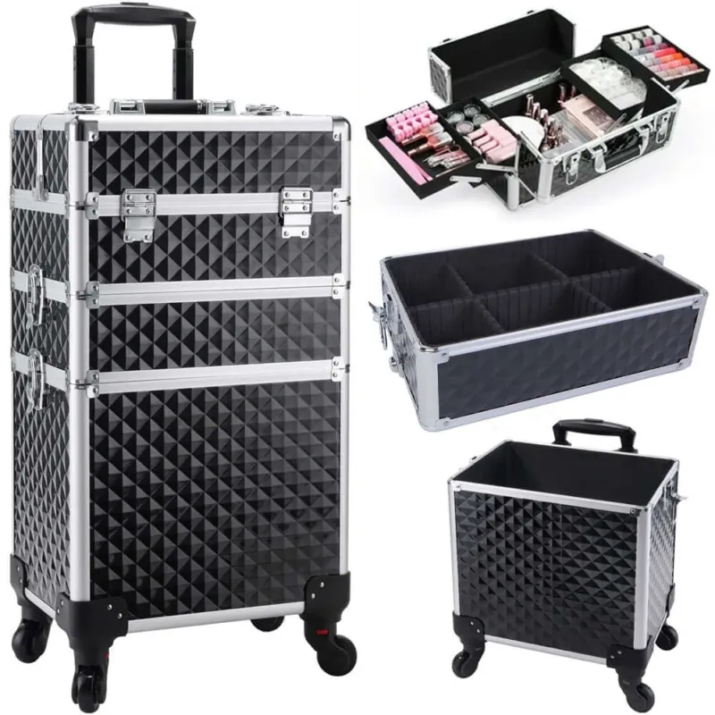 Trolley Makeup 3in1 Valigetta Nera Trucco Estetista Beauty Case Ruote Staccabili Super Prezzo