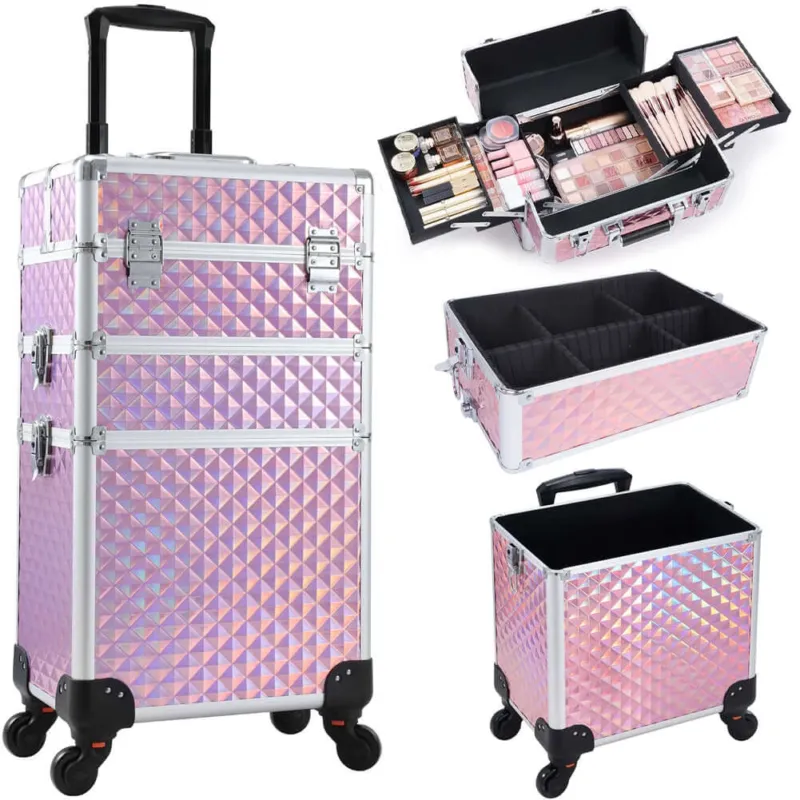Sconto Trolley Makeup 3in1 Valigetta Rosa Trucco Estetista Beauty Case Ruote Staccabili