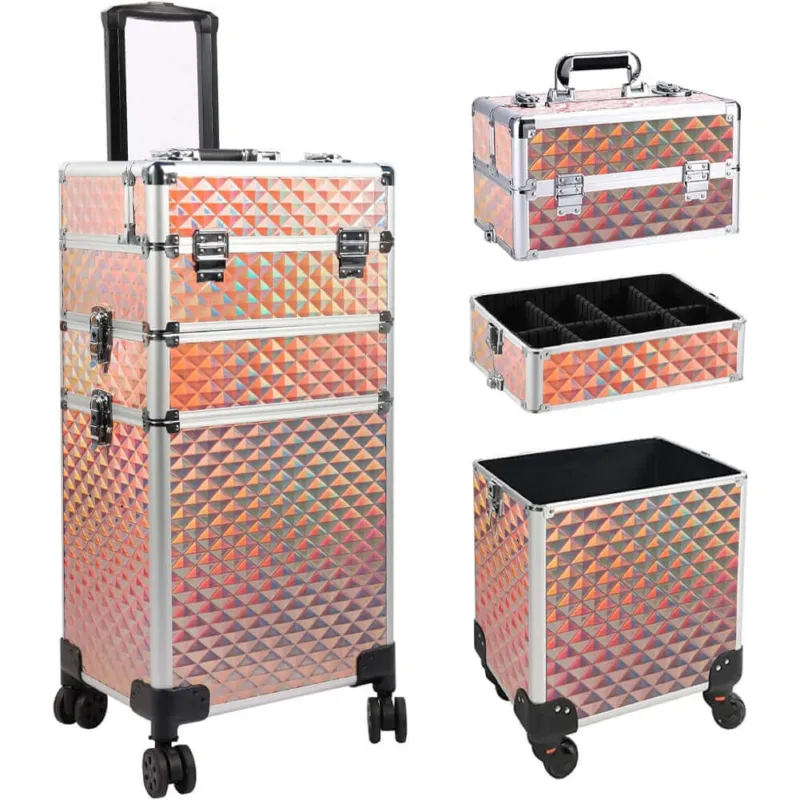 Trolley Makeup 3in1 Valigetta Oro Trucco Estetista Beauty Case Ruote Staccabili Esclusivo