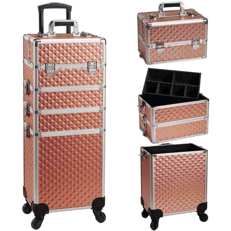 Trolley Makeup 4in1 Valigetta Oro Trucco Estetista Beauty Case Ruote Staccabili Offerta Speciale