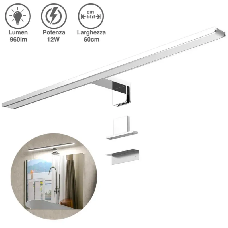Ultimissimo Modello Lampada Specchio Bagno Applique Parete 60cm Luce LED 12W 6500K 960lm Alluminio