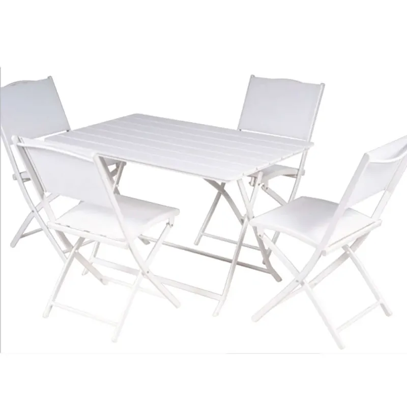 Set Tavolo Pieghevole con 4 Sedie Bianco Arredo Giardino Pranzo in Acciaio e PE Affare