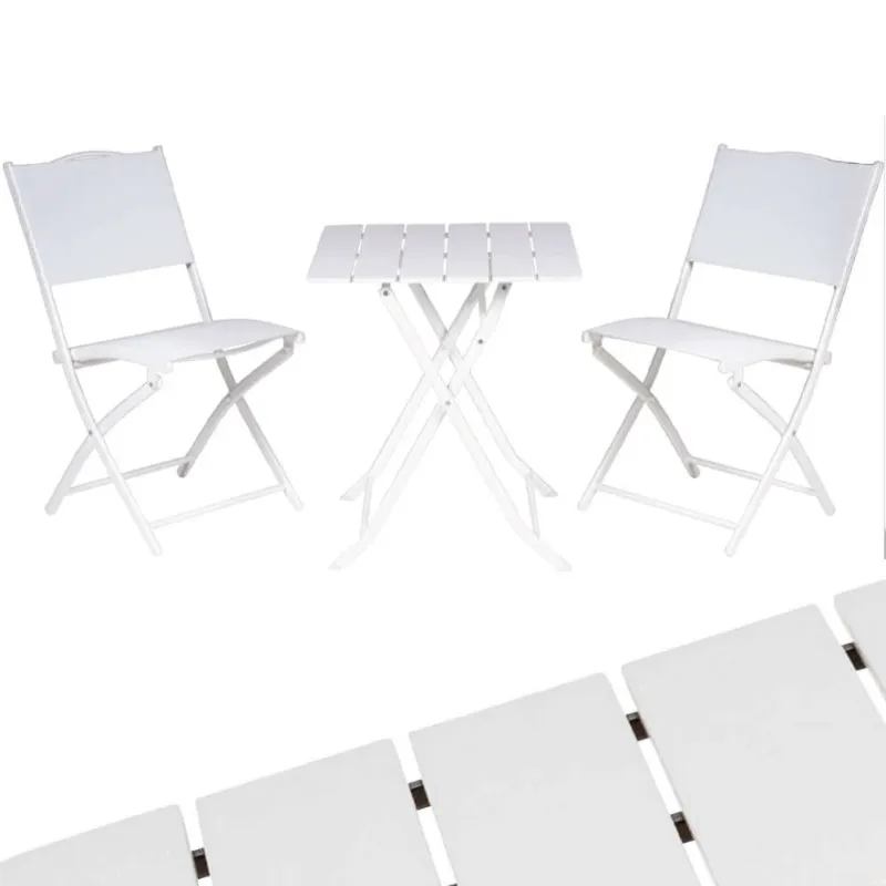 Sconto Set Tavolo Pieghevole con 2 sedie Bianco Arredo Esterno Giardino in Acciaio e PE