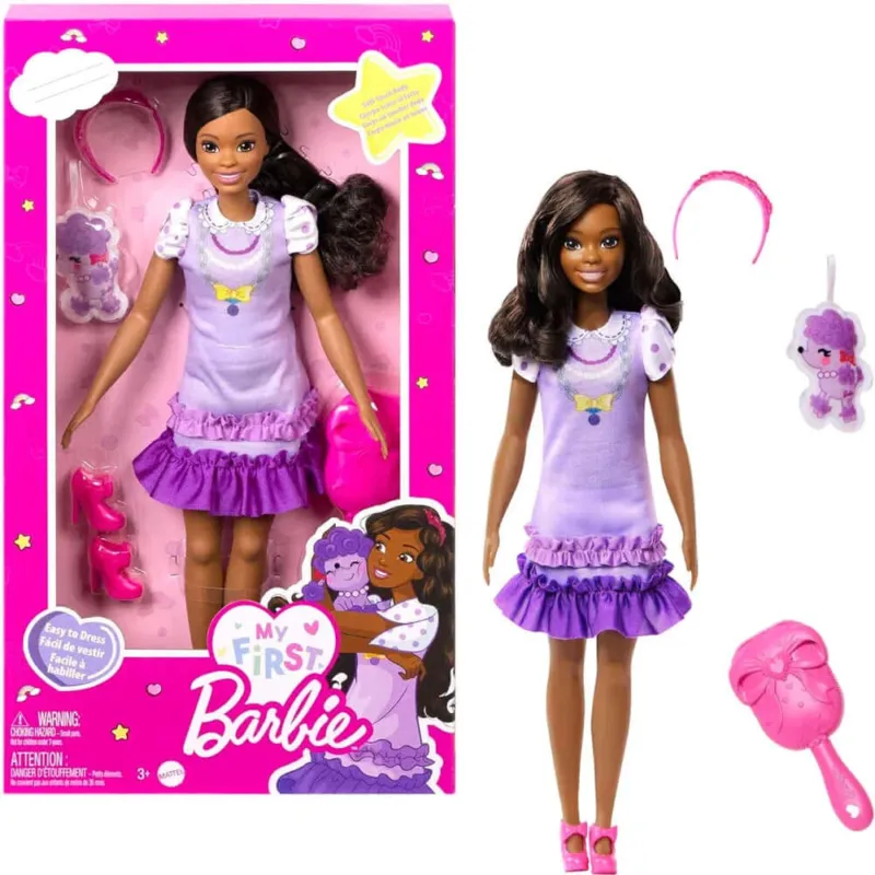 La Mia Prima Barbie Giocattolo Bambola Bambini Snodabile Abito Lilla e Peluche Ultime Pezzi