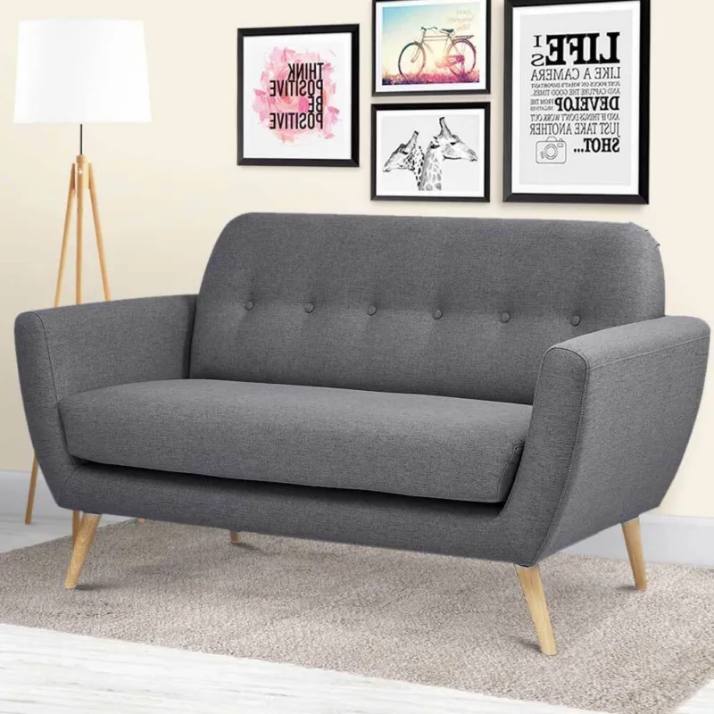 Di Tendenza Divano Conchiglia 2 Posti in Tessuto Imbottito con Braccioli Grigio 150x80x86 cm