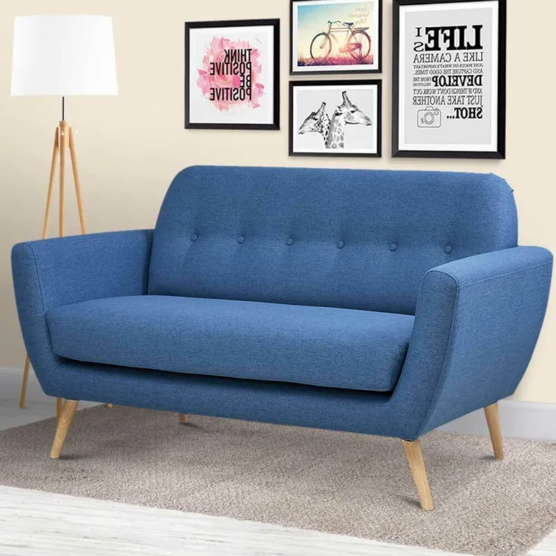 Divano Conchiglia 2 Posti in Tessuto Imbottito con Braccioli Blu 150x80x86 cm Miglior Prezzo
