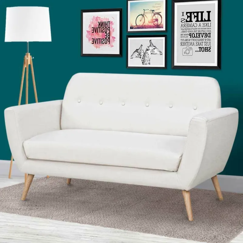Divano Conchiglia 2 Posti in Tessuto Imbottito con Braccioli Beige 150x80x86 cm Occasione Imperdibile
