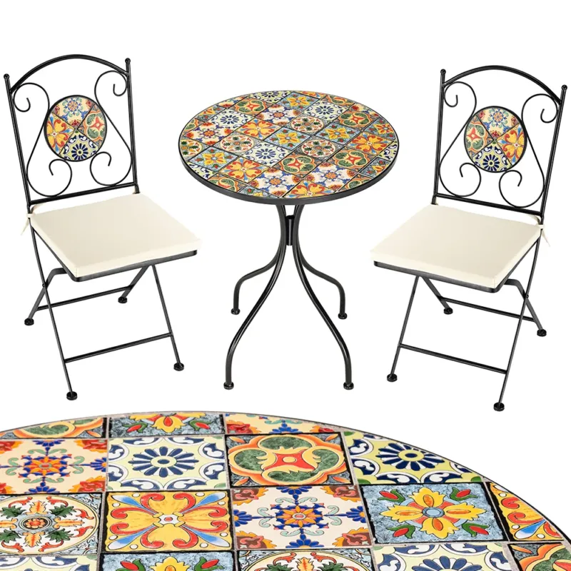 Spedizione Espresso Set Tavolo e Sedie Pieghevoli con Cuscino Design Mosaico Arredo Esterno Giardino