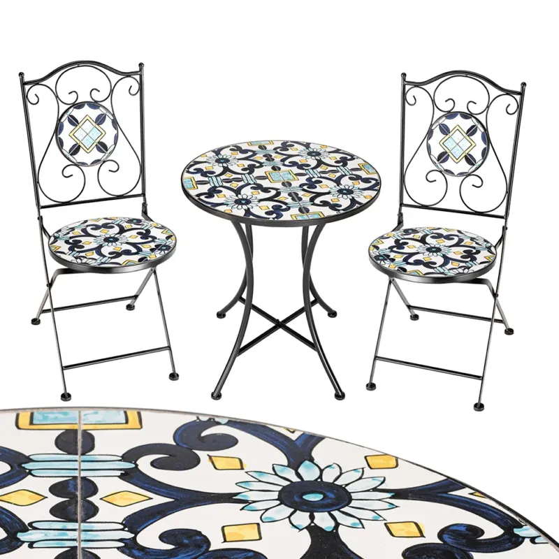 Set Tavolo e Sedie Pieghevoli Tavolino Design Mosaico Blu Arredo Esterno Giardino Bestseller