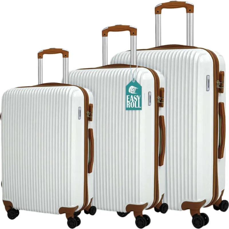 Prezzo Di Fabbrica Set 3 Valigie Rigide con Ruote Easy Roll Trolley Bagaglio a Mano Viaggio Bianco