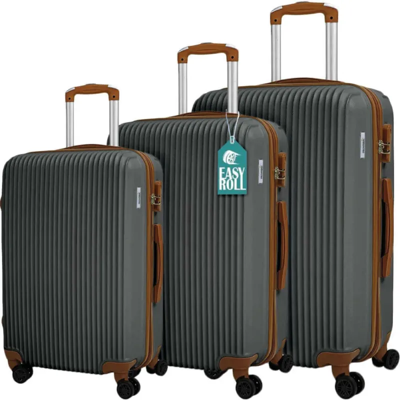 Set 3 Valigie Rigide con Ruote Easy Roll Trolley Bagaglio a Mano Viaggio Grigio Nuovo Arrivo