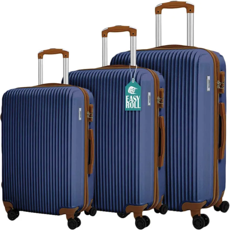 Di Tendenza Set 3 Valigie Rigide con Ruote Easy Roll Trolley Bagaglio Mano Viaggio Blu