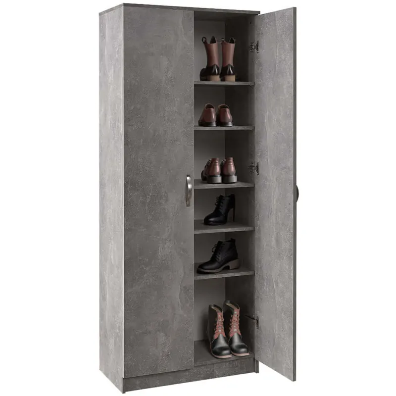 Popolare Mobile Armadio Scarpiera Casa 6 Ripiani Porta Scarpe con 2 Ante Multiuso Cemento