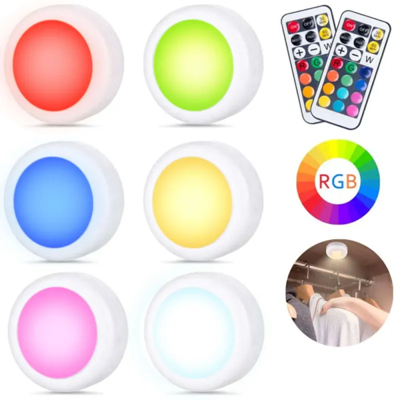 Set 6 Faretti LED Wireless Adesivi Luce Faretto Cambio Colore Doppio Telecomando Popolare