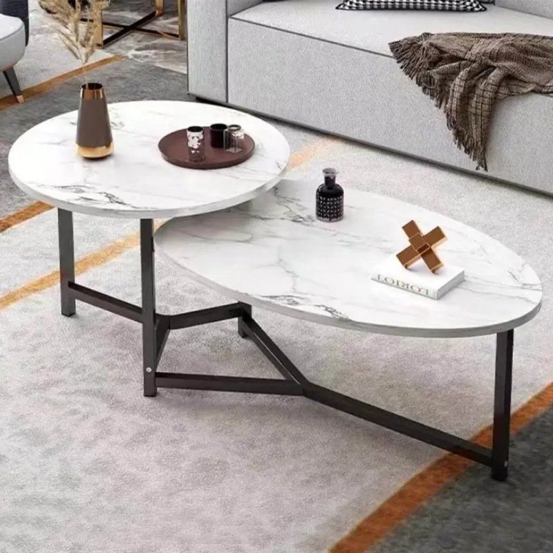 Tavolino Basso da Caffè 2 Ripiani Luxury Effetto Marmo Bianco Tavolo da Salotto Super Prezzo