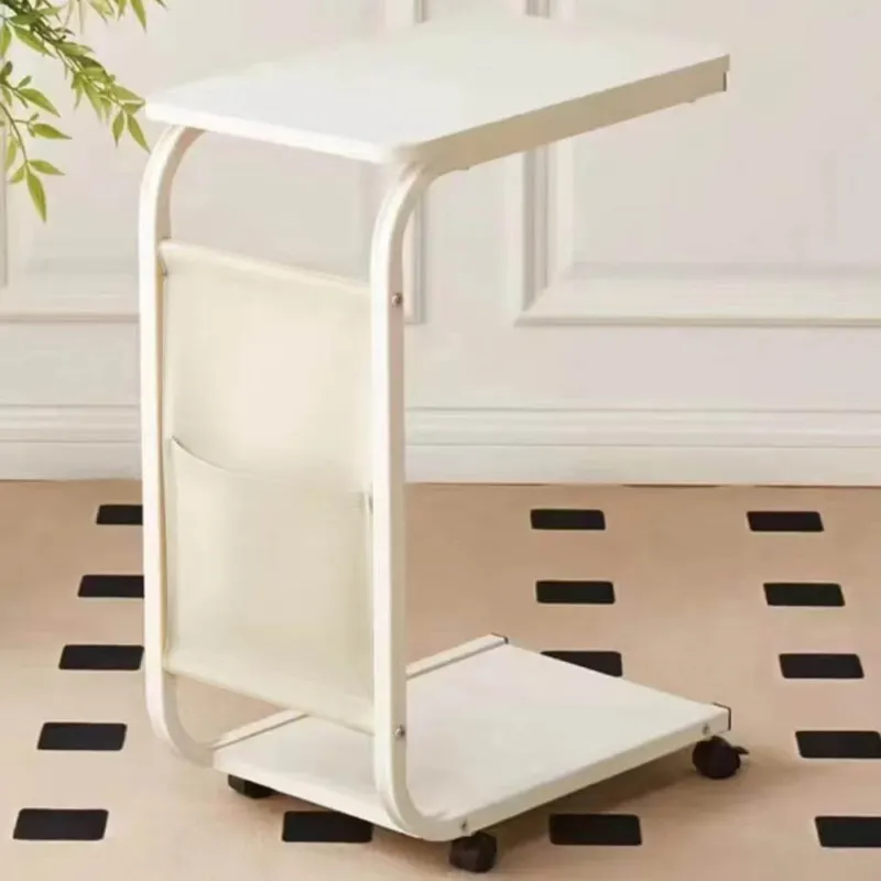 Tavolino Ausiliario Bianco Ruote Design Moderno Letto Divano Borsa Portaoggetti Promozione Esclusiva