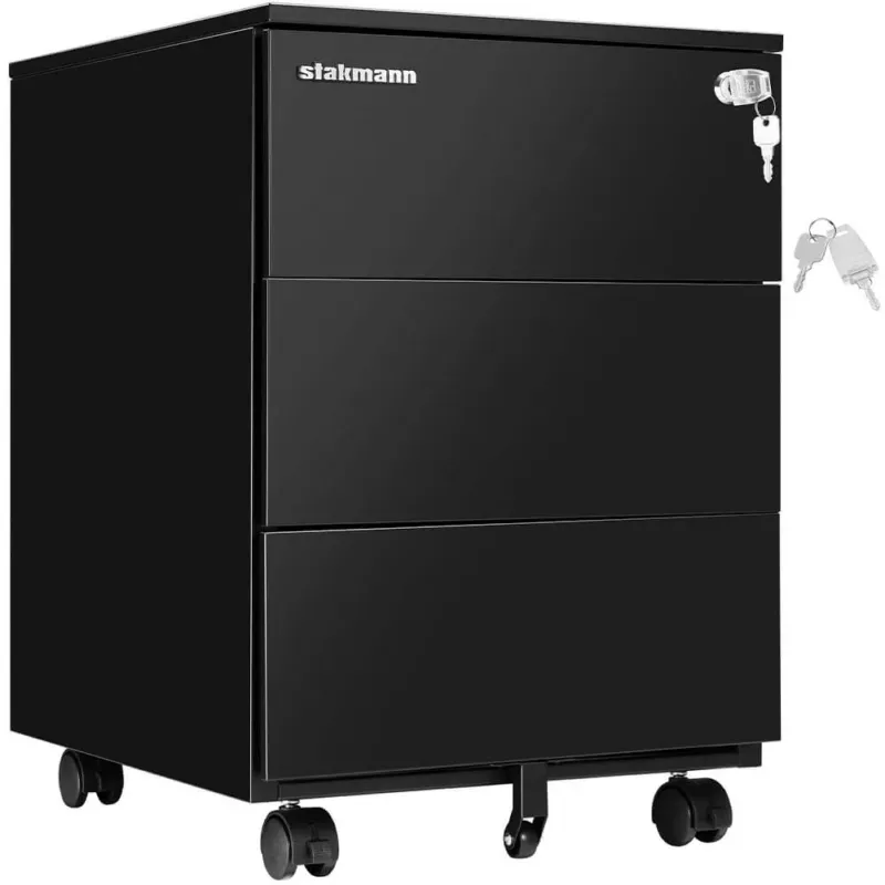 Esclusivo Cassettiera da Ufficio Nero Mobiletto Portaoggetti per Documenti con Serratura