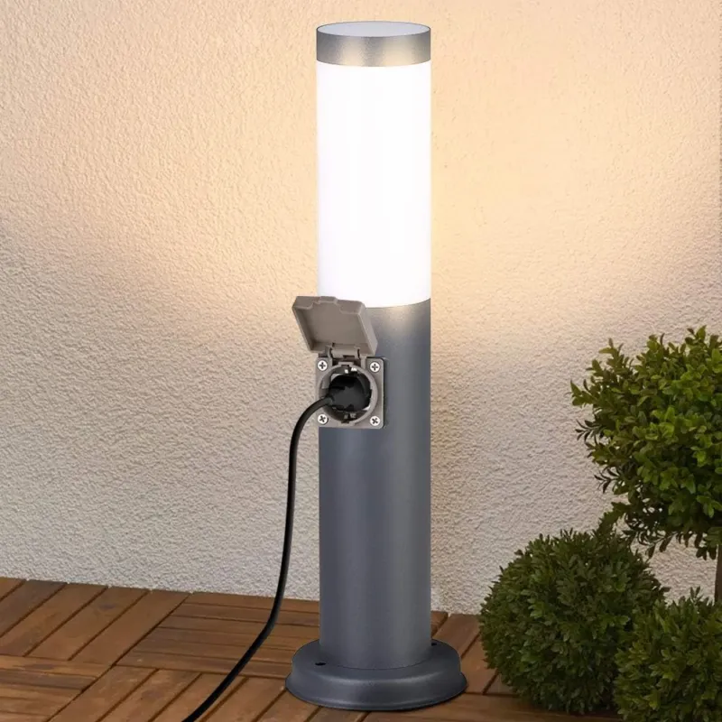 Reso Gratuito Lampada Paletto Luce Giardino + Presa Shucko Palo Illuminazione Esterno 45cm