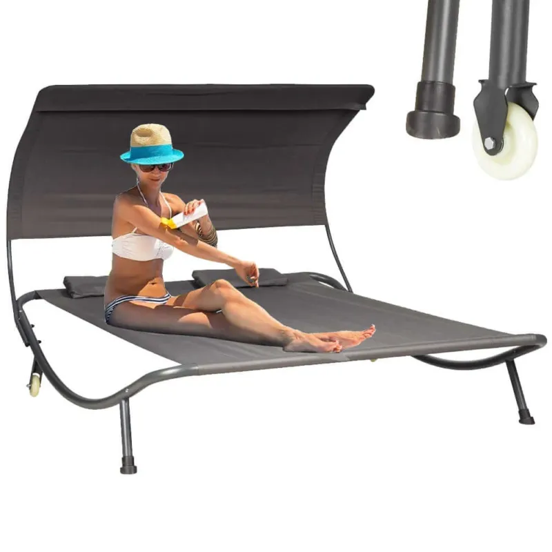 Compra Online Lettino Prendisole Matrimoniale da Giardino Lounge 200x170x138 cm Grigio e ruote
