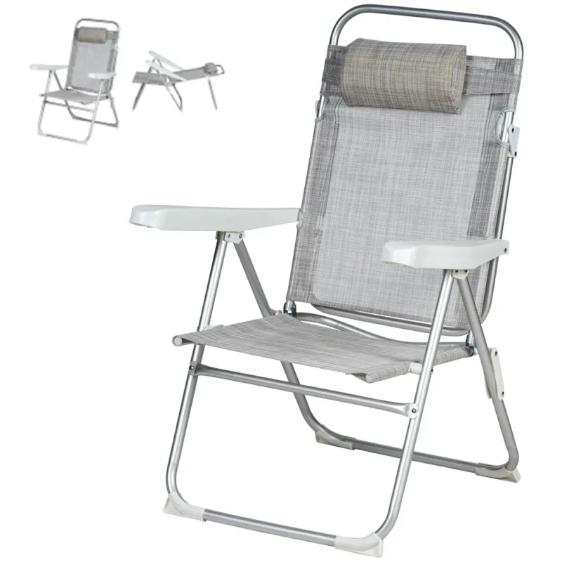 Spiaggina Pieghevole Sedia Mare Prendisole Sdraio Reclinabile in lettino Grigio Must-Have