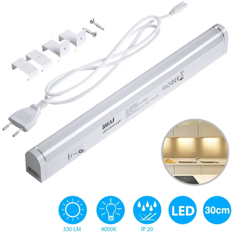 Lampada Luce Sottopensile 30cm Mobili Cucina Armadio Barra LED 330lm 4000K Bianc Consegna Rapida